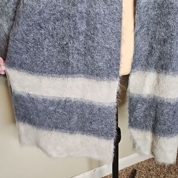 Eileen Fisher Brushed Alpaca Mohair Stripe Cardigan Open-Front Gray Ivory XS - Picture 3 of 8